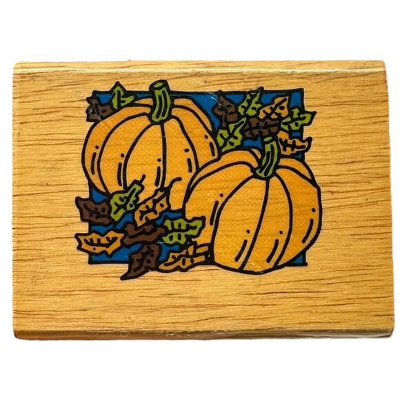 Pumpkins Wood Mounted Rubber Stamp by Canadian Maple Collections Fall Autumn - Picture 1 of 6